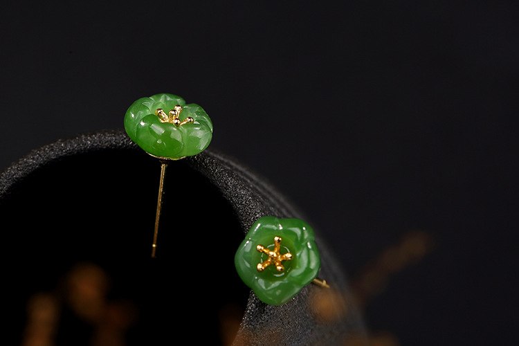 Real 925 Sterling Silver Women Luxury Green Jade Flower Stud Earrings Plum Blossom Jasper Brincos Handmade Fine Jewelry