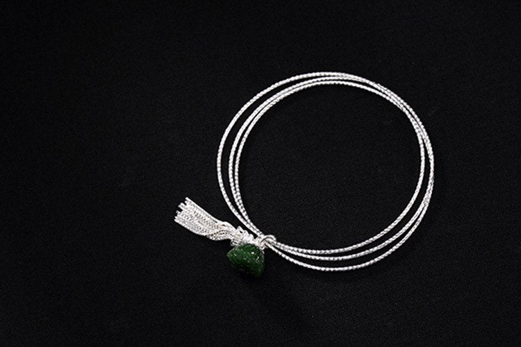 Real S 925 Sterling Silver Bangles Women Natural Jasper Lotus Tassels Bangle Jewelry Ultra-thin 3 Circles Charms Bijoux