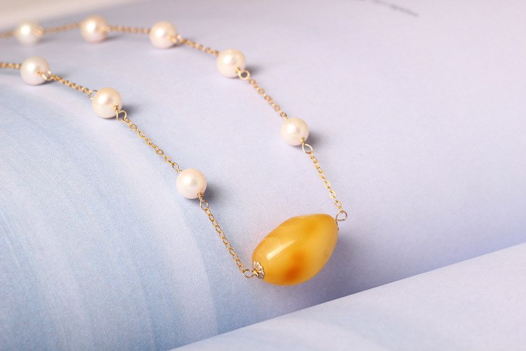 Real S 925 Sterling Silver Beeswax Chokers Short Necklaces for Women Luxury Natural Pearls Beading Jewelry Amber Bijoux