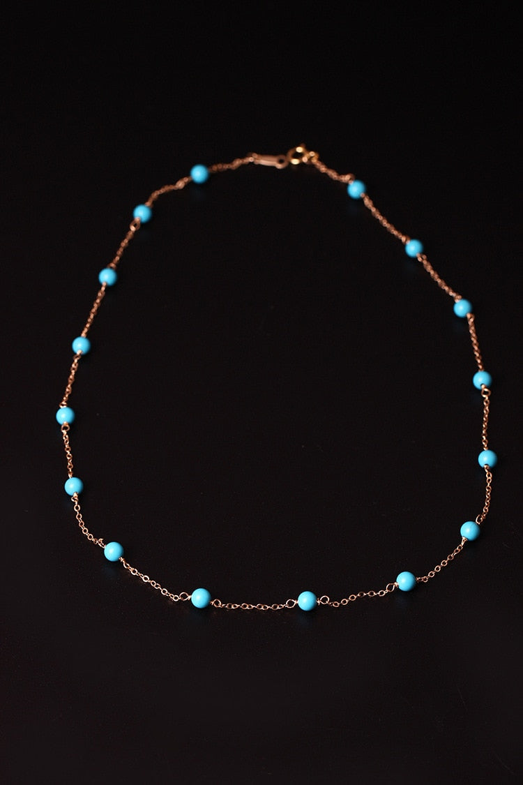 Real S 925 Sterling Silver Chokers Women Ethnic Turquoise Short Beads Necklaces Bohemian Beading Jewelry Vintage Bijoux