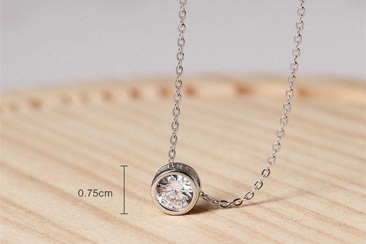 Real S 925 Sterling Silver Heart Zircon Necklace with Chains Love Gift Fine Jewelry for Women MINI Round Pendant Bijoux