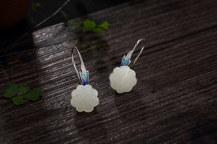 Real S 925 Sterling Silver Natural Lotus Jade Earrings Women Enamel Floral Brincos Ethnic Fine Jewelry Handmade Bijoux