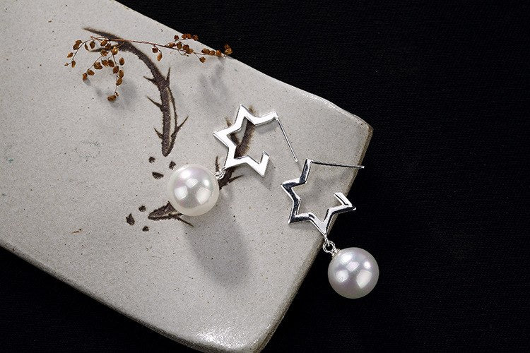 Real S 925 Sterling Silver Natural Pearls Dangle Earrings Cute Star Brincos Chalcedony Balls Fine Jewelry Korean Bijoux