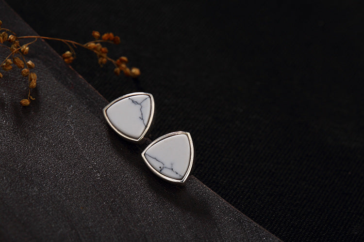 Real S 925 Sterling Silver Natural Turquoise Triangle Studs Earrings for Women Ethnic Vintage Brincos Geometric Bijoux