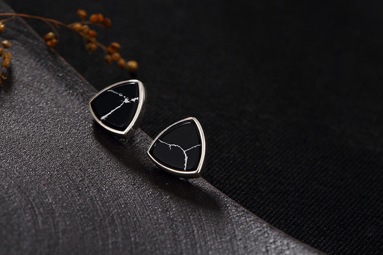 Real S 925 Sterling Silver Natural Turquoise Triangle Studs Earrings for Women Ethnic Vintage Brincos Geometric Bijoux