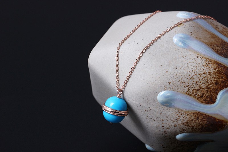 Real S 925 Sterling Silver Planet Pendants Necklaces for Women Natural Turquoise Balls Chokers Vintage Bohemian Jewelry