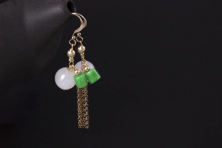 Real S 925 Sterling Silver Women Bohemian Exotic Tassels Earrings Natural Emerald Dangle Earrings Ethnic Brincos Bijoux
