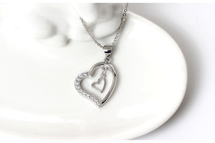 Real S925 Sterling Silver Hollow Hearts Tassel Pendant Necklaces for Women Sweet LOVE Gift Jewelry Crystals Fine Bijoux
