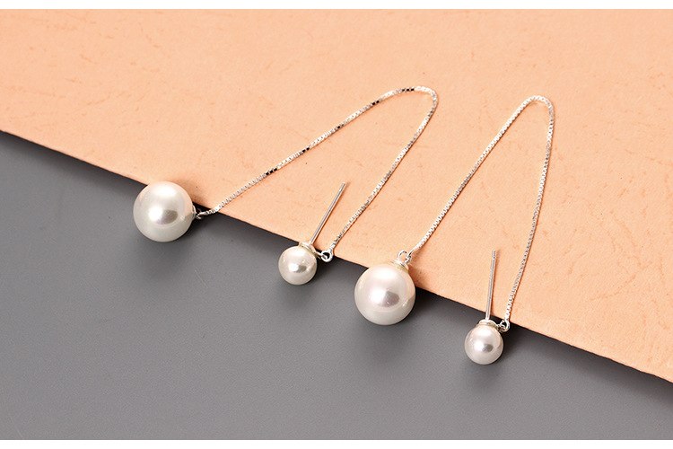 Real S925 Sterling Silver Natural Pearl Beads Dangle Earrings Elegant Ear Lines Women Fine Jewelry Allergy-free Brincos