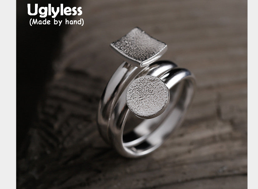 Real S990 Silver Fine Jewelry for Women Personalized Geometric Wide Rings Flakes Round Square Finger Ring Multi Circles