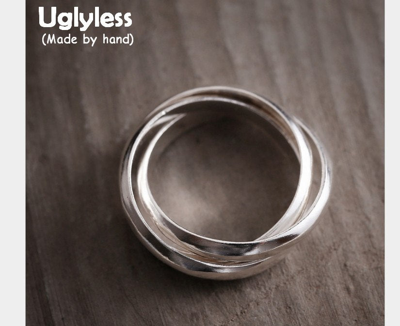 Real S990 Silver Multi Circles Finger Rings Unisex Personalized Glossy Ring Simple Fashion Handmade Fine Jewelry Bijoux