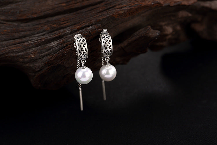 S 925 Sterling Fine Silver Jewel Natural Chalcedony Balls Drop Earrings Dual Wearing Ethnic Women Brincos Pearls Bijoux