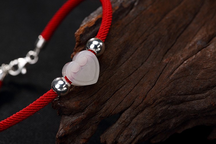 S 925 Sterling Silver Bracelets Women GOOD LUCK Red Rope Bracelet Natural White Jade Heart Flower Beads Charms Jewelry