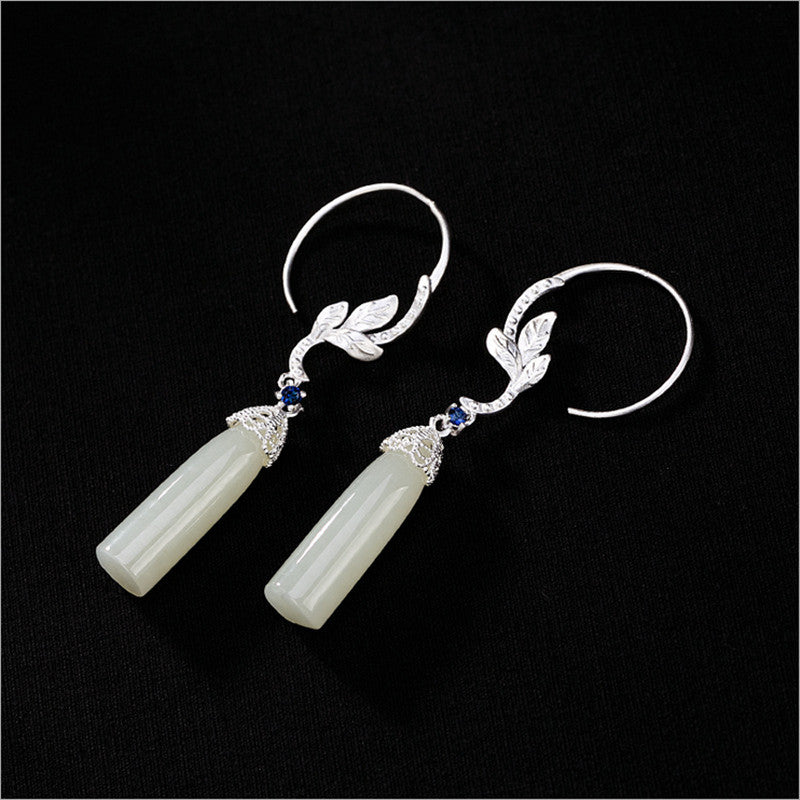 S 925 Sterling Silver Orchid Dangle Earrings Elegant Women Natural Jade Earrings Handmade Brincos Bijoux Lapis Jewelry