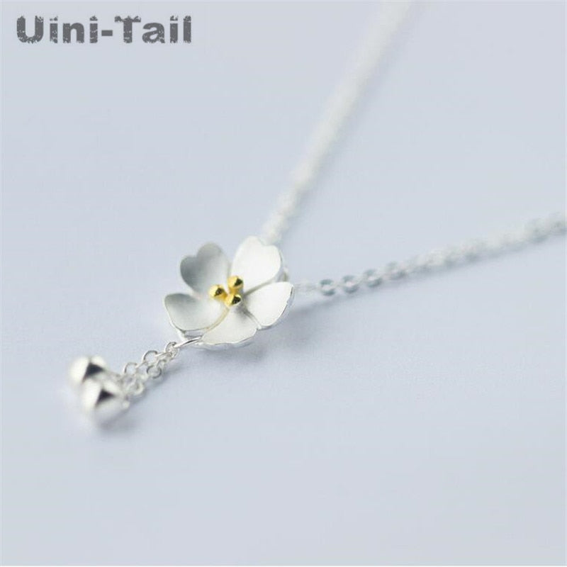 new 925 sterling silver flowers tassel cherry blossom pendant necklace Korea simple color separation clavicle chain