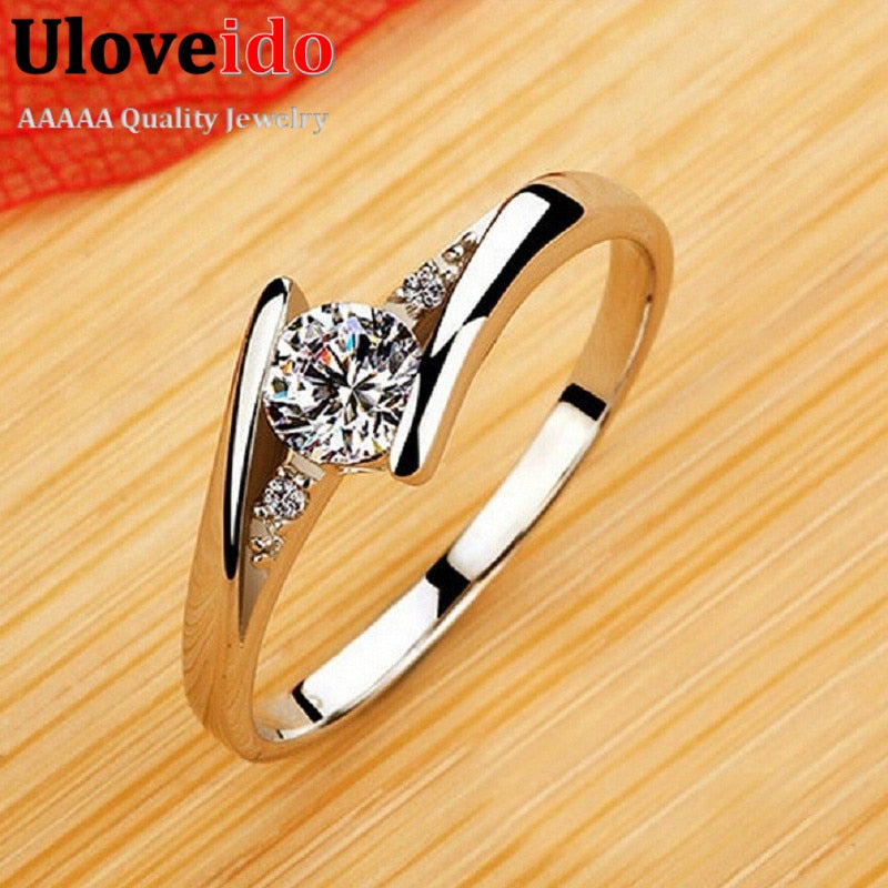 Vintage Wedding Rings for Women Silver Rose Gold Color Female Cubic Zirconia Ring Jewelry Anel Feminino Anillo 15% J045