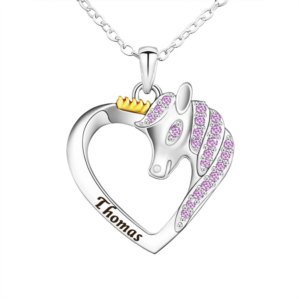 Unicorn Crystal Necklace For Women Girl Mom  Personalized Gifts Lucky  Free Engraving Name