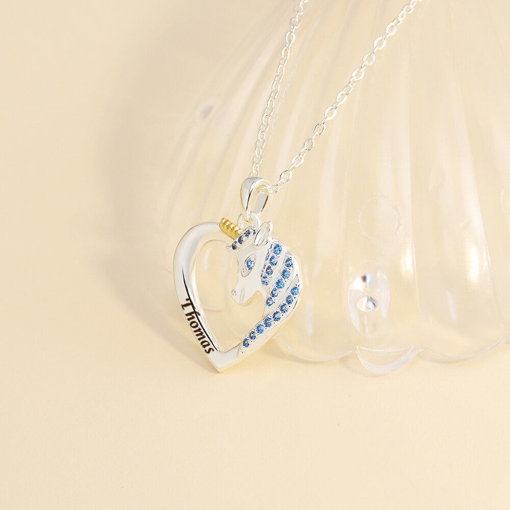 Unicorn Crystal Necklace For Women Girl Mom  Personalized Gifts Lucky  Free Engraving Name