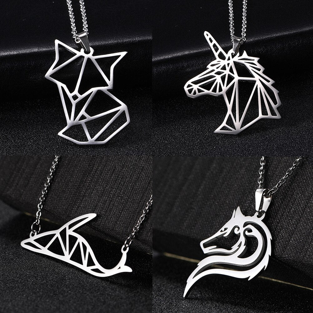 Unicorn Fox Wolf Dog Whale Animal Necklace Lover Gold Color Statement Stainless Steel Gift For Men Women Pendant Long Jewelry