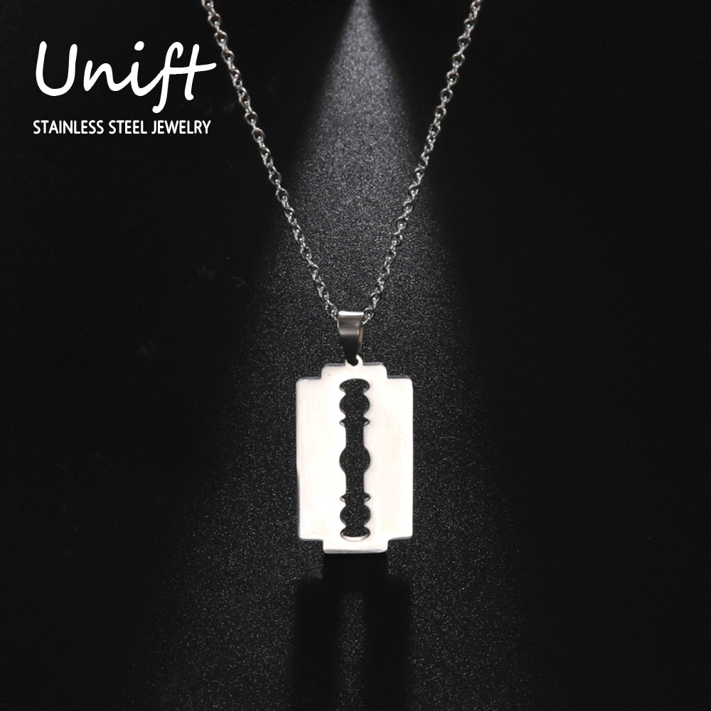 Unift Trendy Razor blade Necklace For Men Shaver Shape Pendant Necklaces Stainless Steel Jewelry Cool Street Hip Hop Accessories