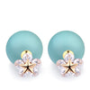 Unique AAA Cubic Zirconia Flower Stud Earrings Fashion Jewelry Rose Gold Color Double Sided Pearl Ball Earrings For Women