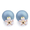 Unique AAA Cubic Zirconia Flower Stud Earrings Fashion Jewelry Rose Gold Color Double Sided Pearl Ball Earrings For Women