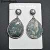 Unique Antique Chinese Wash Painting Natural Moss Agate Thin Slab Pear Shape Double Layers Dangle Earrings Fashion Jewelry Gift