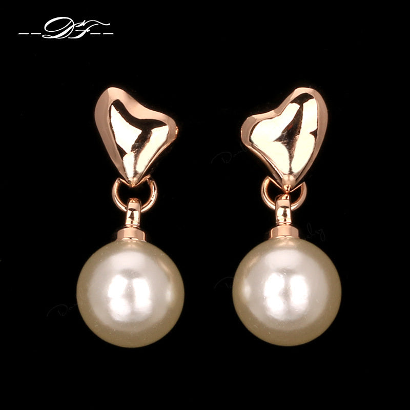 Unique Chic Party Rose Gold Color Stud Earrings Pearl Beads Fashion Brand Jewelry For Women DFE627 brincos perolas