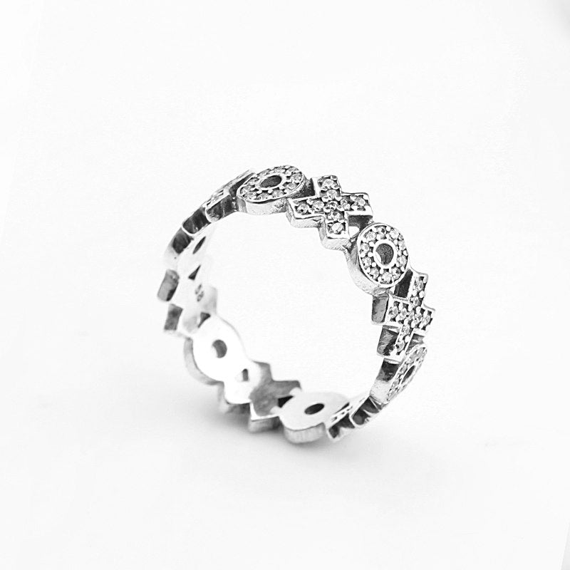 Unique Design 925 Sterling Silver Ring Letters Cross Pave Setting Clear CZ Co Style for Women Wedding Jewelry