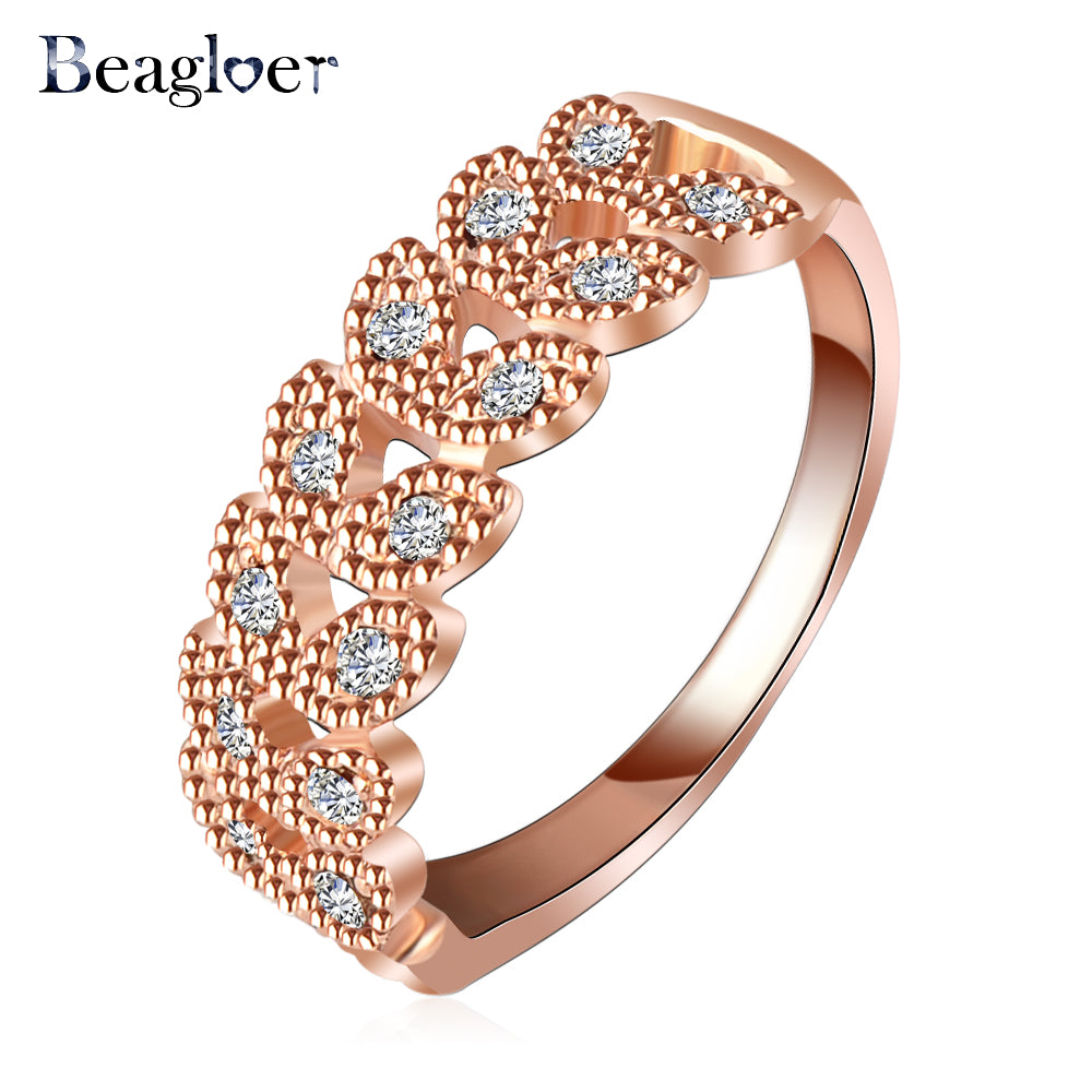 Unique Design Jewelry Rings Rose Gold Color Austrian Crystal Leaf Ring   Ri-HQ1089-A