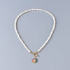 Unique Design Natural Freshwater Pearls With Golden Rainbow Zircon Sunflower Charm Pendant Choker Necklace For Women Statement