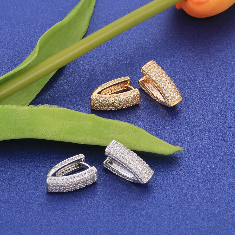 Unique Earrings For Women Gold Color Good Quality Zircon Hoop Earrings Jewelry Wedding Gift Europe Style