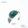 Unique Green Agate Rings, Simple 925 Sterling Silver Rings, Retro Women Stones Ring RJ037
