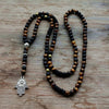 Unique Man's necklace with 8mm Natural stone beads and Hamsa Pendant Necklace