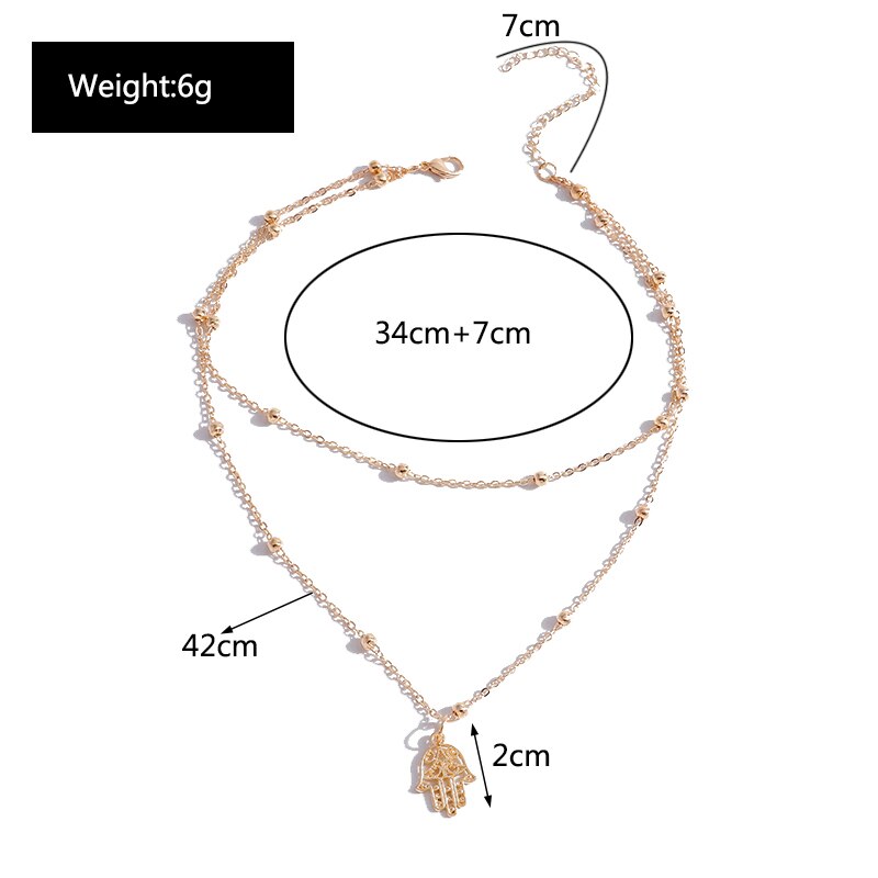 Unique Multilayered Beads Chain Necklace for Women Gold Silver Color Fatima Hamsa Hand Pendants Necklaces Jewelry Gifts