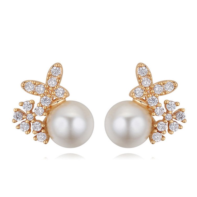 Unique New Arrival Jewelry Top Quality White&Rose Gold Color Clear Multi CZ butterfly Pearl Stud Earrings for Women Wedding