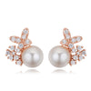 Unique New Arrival Jewelry Top Quality White&Rose Gold Color Clear Multi CZ butterfly Pearl Stud Earrings for Women Wedding