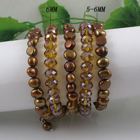 Unique Pearls jewellery Store,5Rows Brown Color Crystal Beads Natural Pearl Bracelet,Fashion Woman Party Jewellery