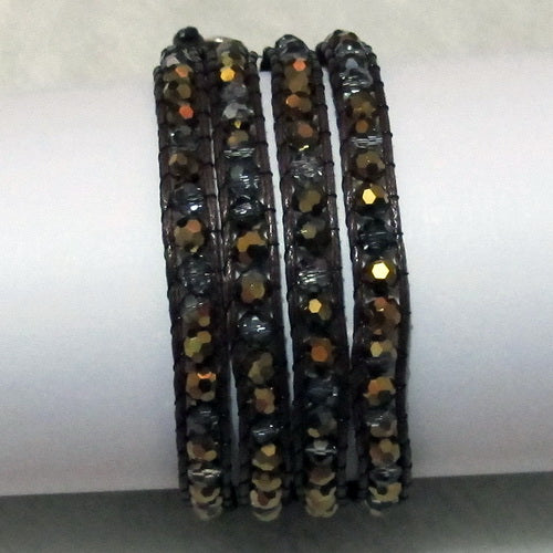 Unique Pearls jewellery Store, Offer Trendy Women Setting Lace-up Dark Brown Crystal Handmade Wrap Bracelet Friendship