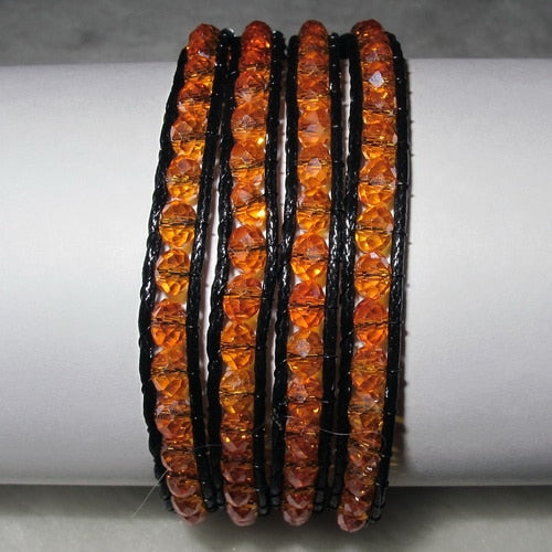 Unique Pearls jewellery Store, Offer Trendy Women Setting Lace-up Orange Crystal Handmade Wrap Bracelet Friendship