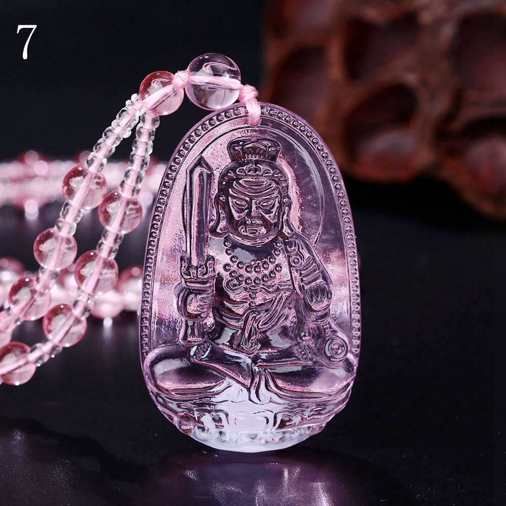 Unique Powder Pink crystal Carved Buddha Happy Amulet Pendant Necklace For Women Men Buddha Necklace Pendant Stone Jewelry