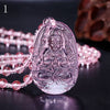 Unique Powder Pink crystal Carved Buddha Happy Amulet Pendant Necklace For Women Men Buddha Necklace Pendant Stone Jewelry