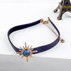 Unique Resin Crystal Star Flower Punk Black Imitation Leather Choker Necklaces For Women Gifts Jewelry