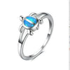 Unique Silver Filled Blue Opal Sea Turtle Finger Ring For Women Girl Crystal Wedding Band Fashion Cute Animal Party Jewelry Gift