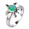 Unique Silver Filled Blue Opal Sea Turtle Finger Ring For Women Girl Crystal Wedding Band Fashion Cute Animal Party Jewelry Gift