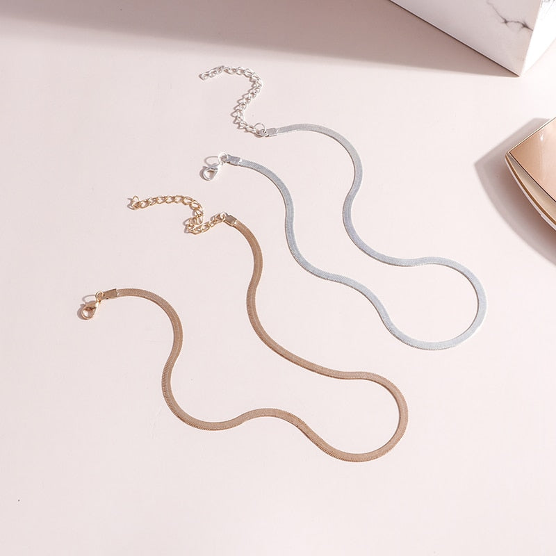 Unique Snake Chains Necklaces for Women Simple Style Choker Necklace Gold Silver Color Collier Daily Jewelry Accessories