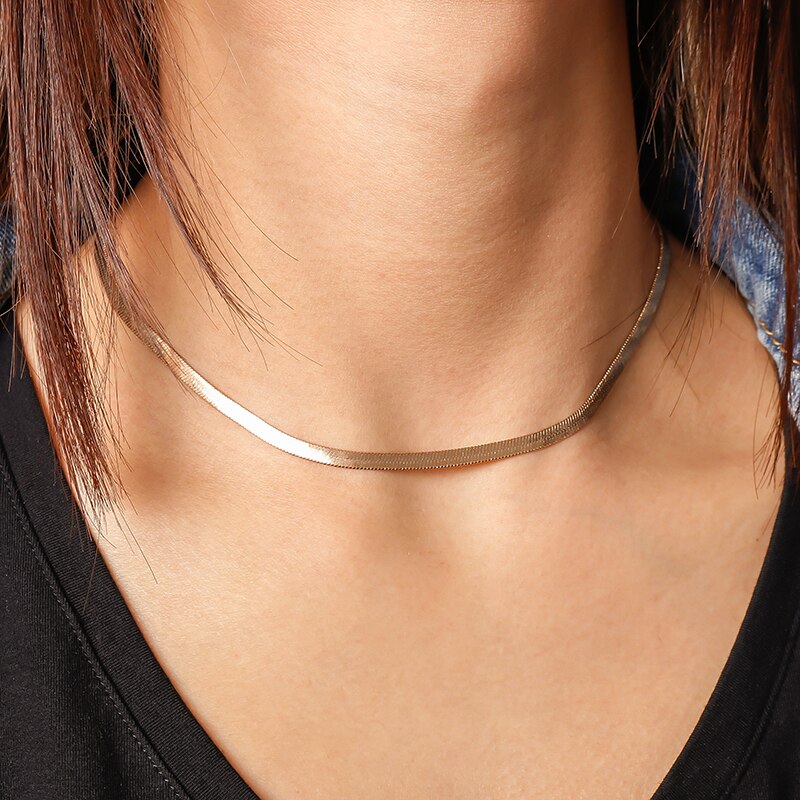 Unique Snake Chains Necklaces for Women Simple Style Choker Necklace Gold Silver Color Collier Daily Jewelry Accessories