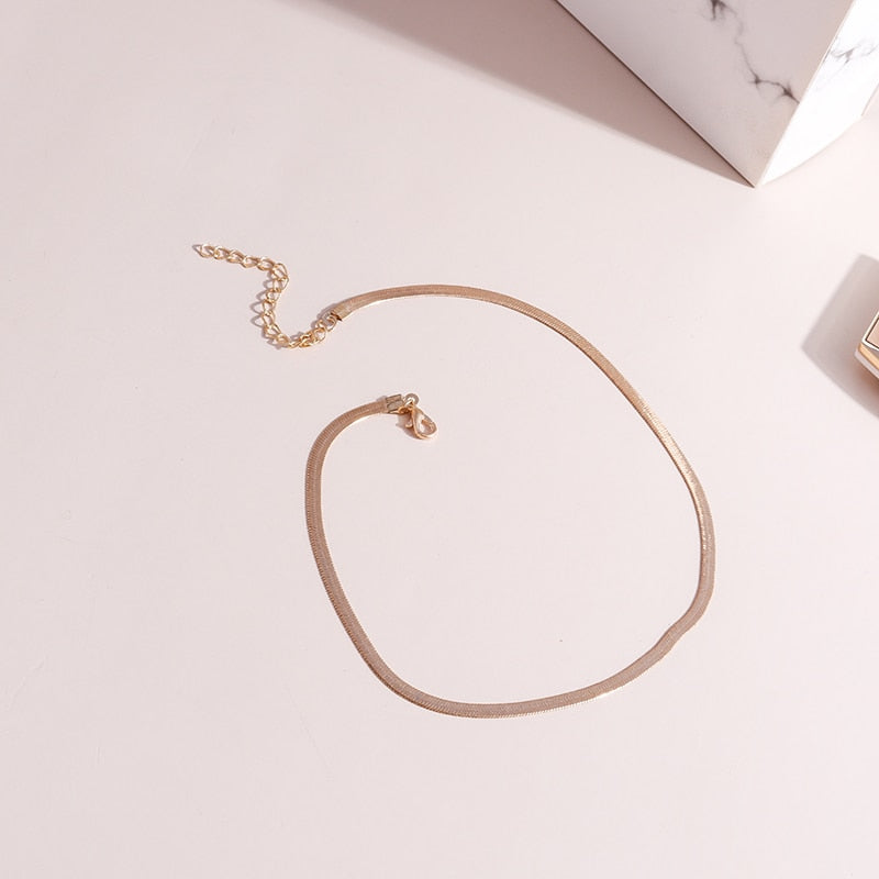 Unique Snake Chains Necklaces for Women Simple Style Choker Necklace Gold Silver Color Collier Daily Jewelry Accessories