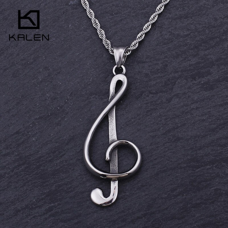 Unique Stainless Steel Music Note Pendant Necklace For Men Women Treble G Clef Charm Chain Necklace Jewelry For Music Lovers
