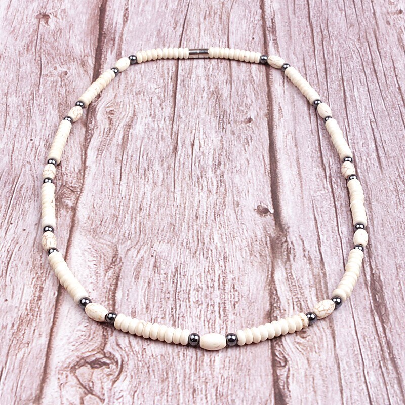 Unique Stone Bead wood Surfer Necklace Made from white, green Beads for men tribal jewelry